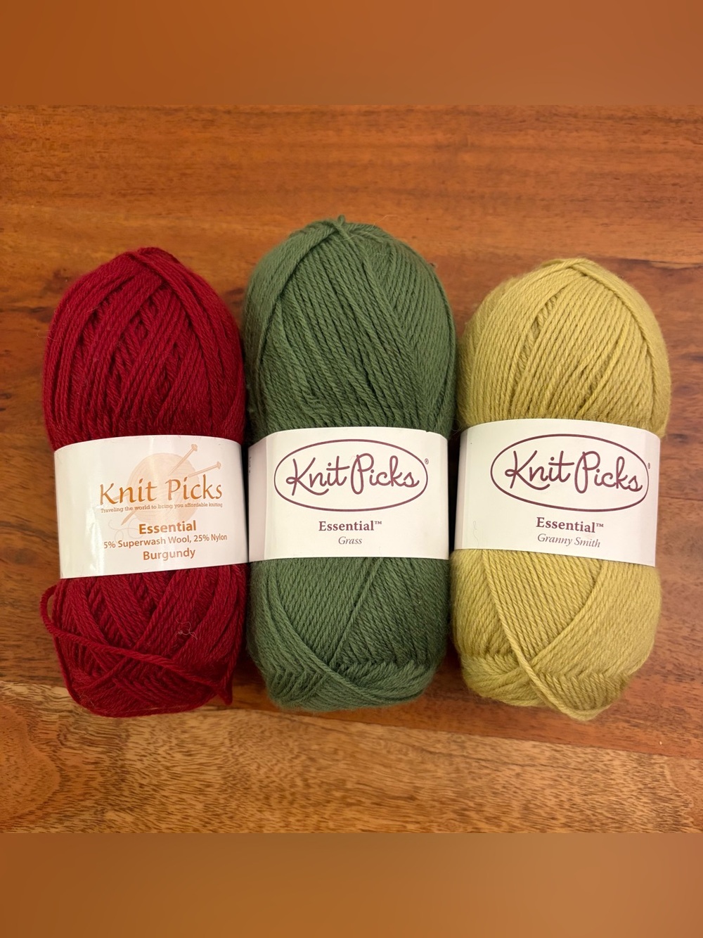 Lot of 3 Skeins Knit Picks Essential Fingering Yarn Wool Nylon Burgundy Green